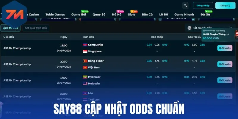 Say88 cập nhật odds chuẩn
